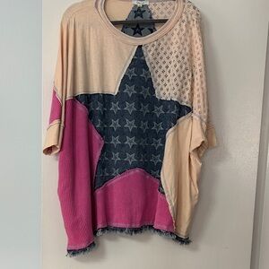 Oli & Hali Star Patterned Top in Pink and Blue